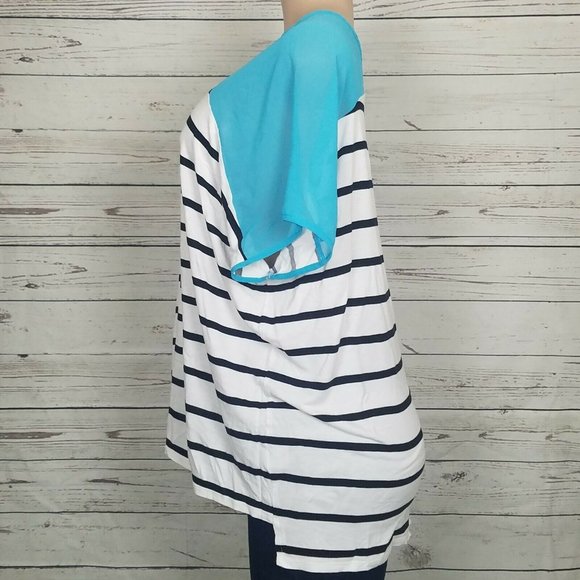 a.n.a. Woman Sz 1X White Black Stripes Sheer Teal - Picture 9 of 13